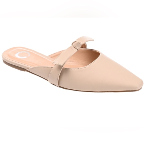 Brinley Co. Shoes - Brinley Co. Tan Mailee Vegan Leather Flat Rounded Square Toe Mule - Size 6.5